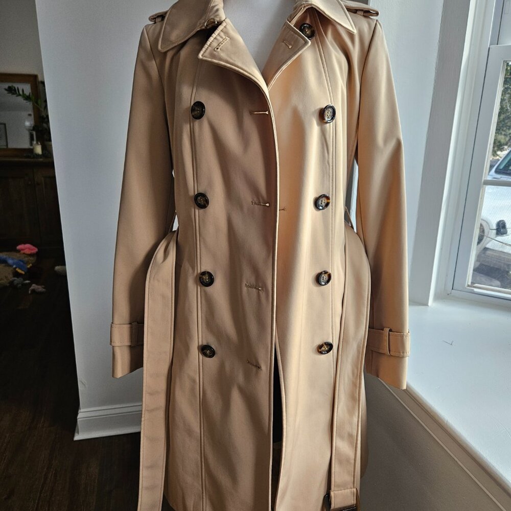 Calvin Klein, Double Breasted Belted Rain/Trench Coat, Khaki, Size XS